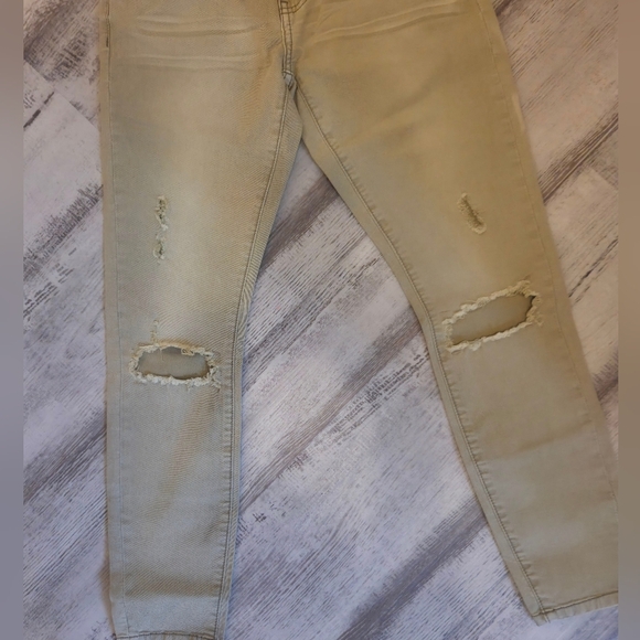 One Teaspoon Freebird Low Rise Distressed Beige Cropped Jeans - Picture 3 of 7
